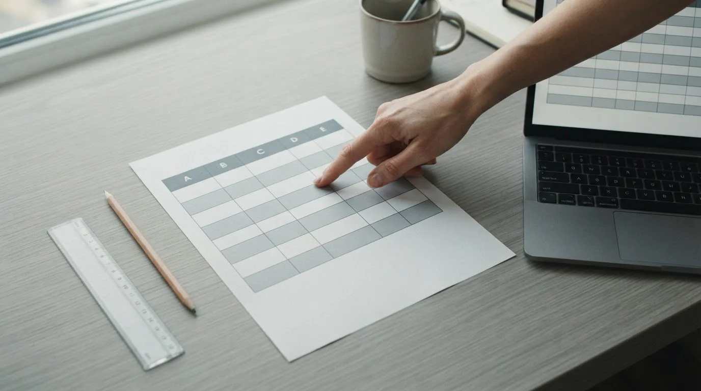 Vergleichstabelle auf Papier und Laptop zeigt acht Anbieter im Überblick