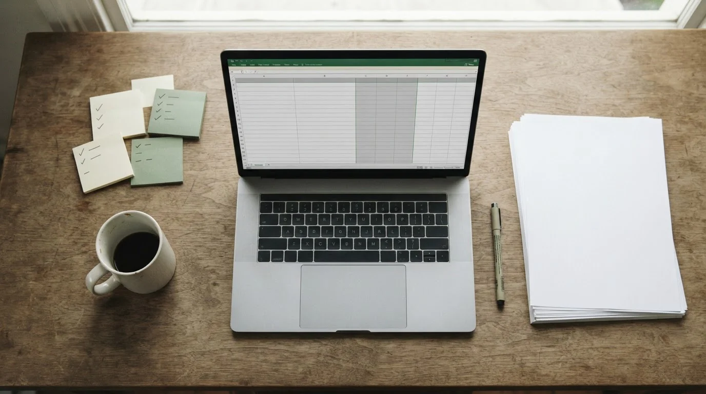 Vergleichende Notizen und Laptop auf einem Arbeitstisch