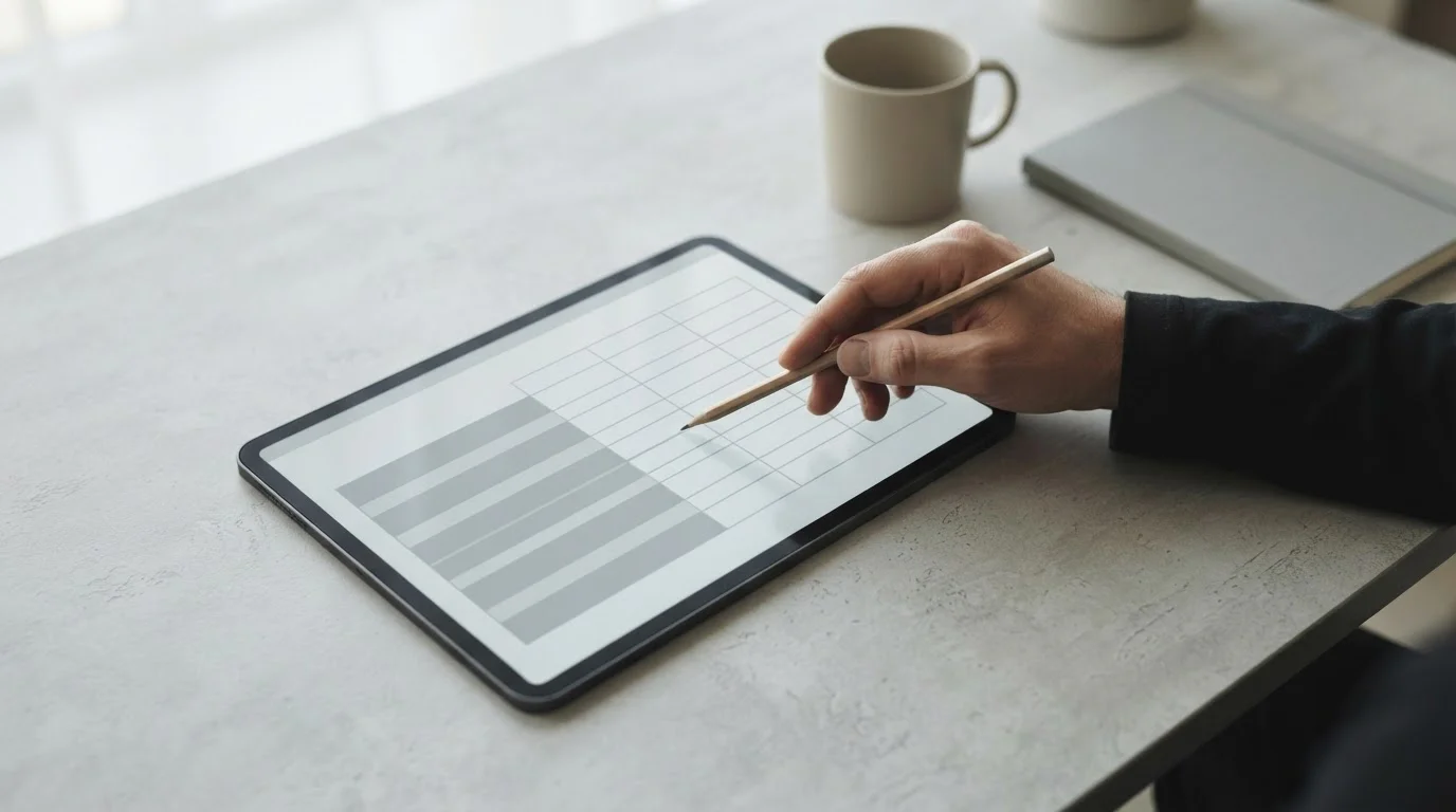Vergleichstabelle auf einem Tablet mit anonymisierten Anbieterzeilen