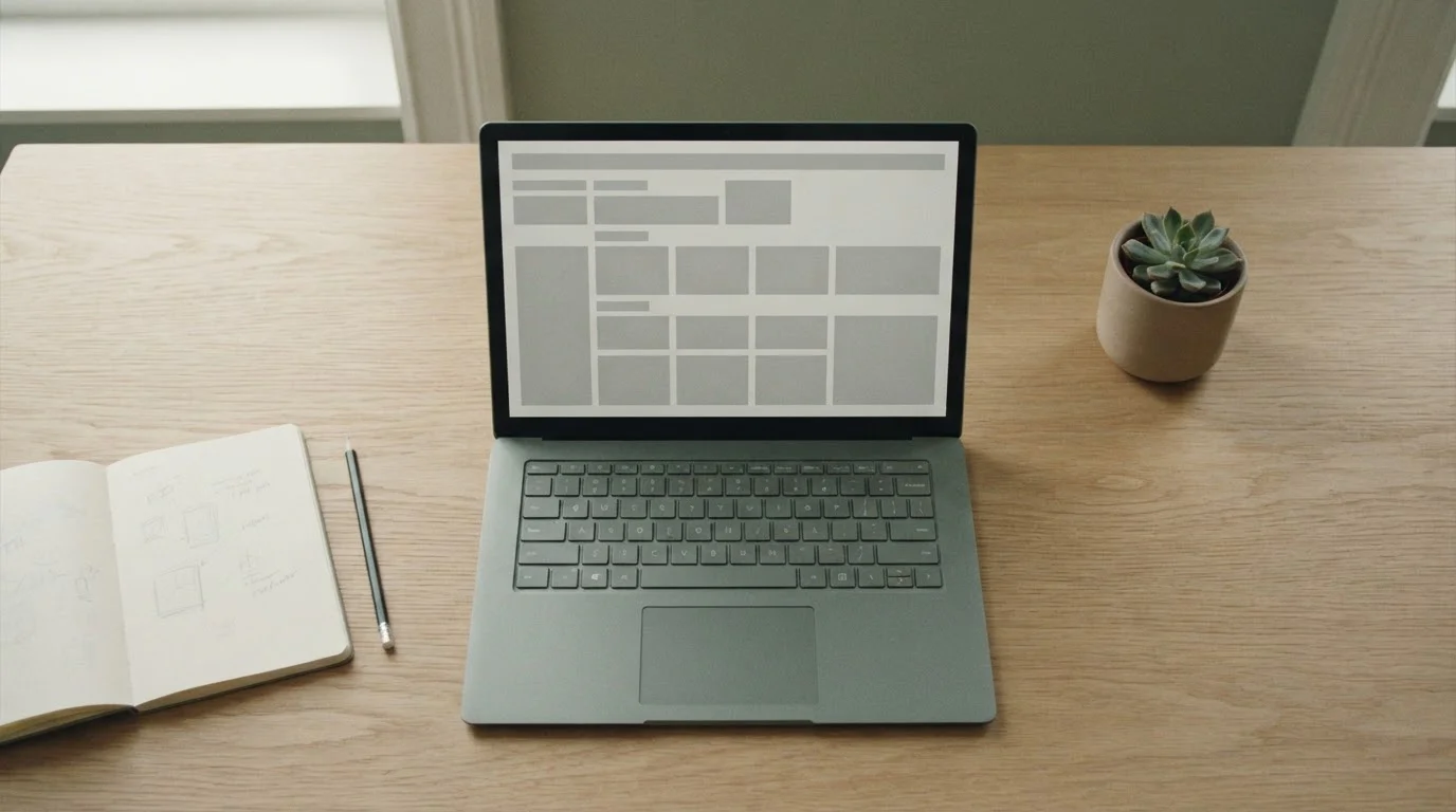 Vergleichstabelle auf einem Laptop mit abstrakten Spaltenwerten