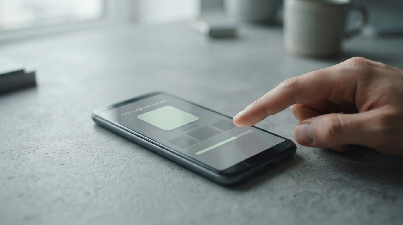 Android-Smartphone während einer Installation mit neutralem Fortschrittsbalken