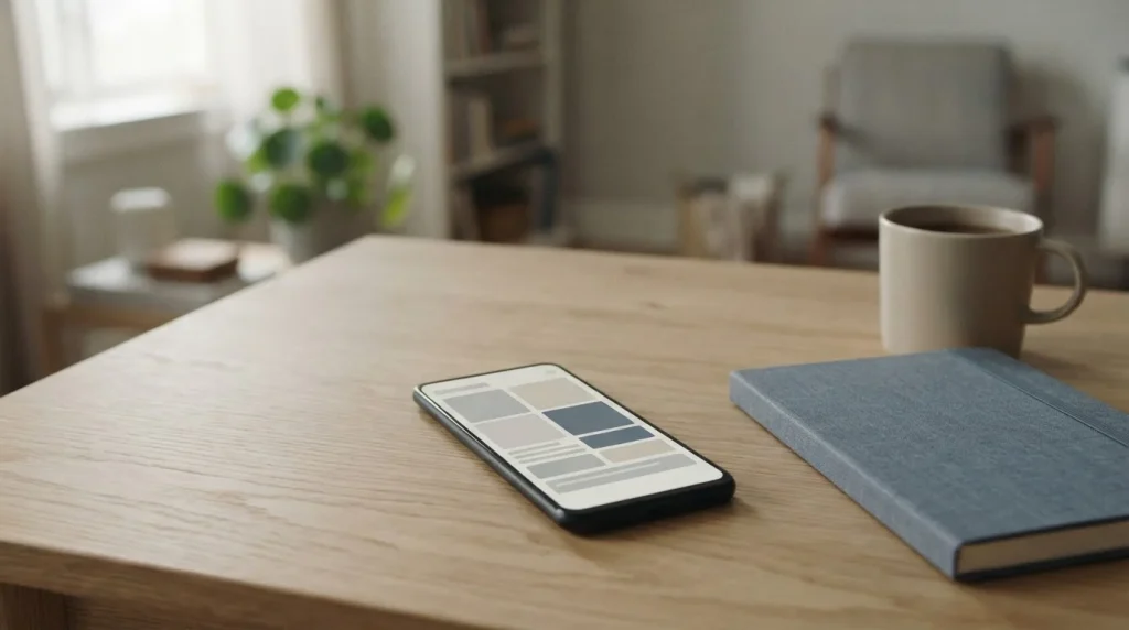Android-Smartphone mit neutraler Wett-App-Oberfläche auf einem Schreibtisch