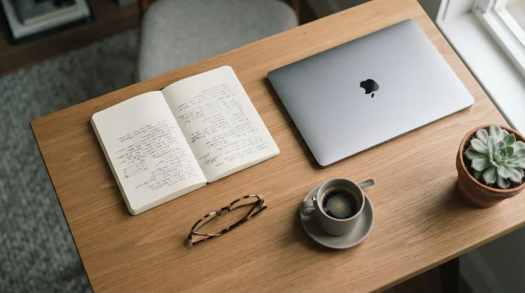 Schreibtisch mit Notizen und Laptop zum Vergleich deutscher Buchmacher