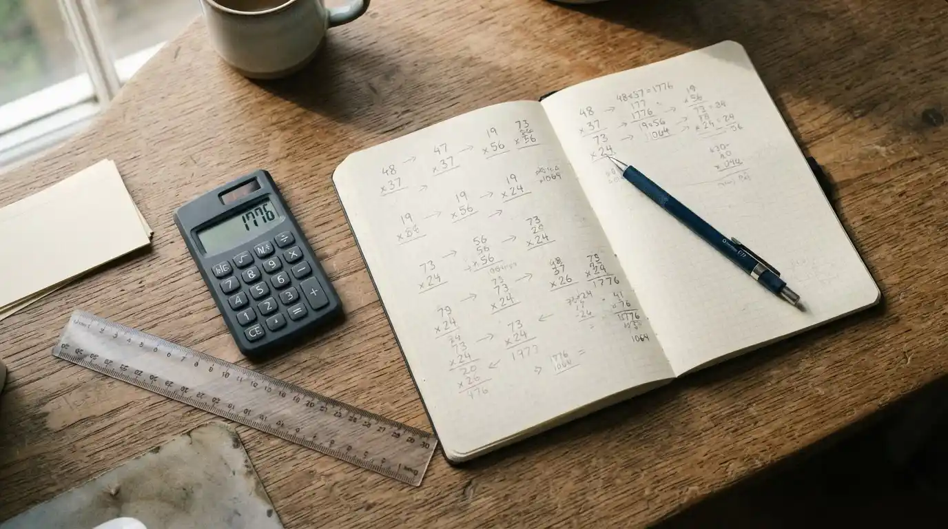 Taschenrechner und handschriftliche Berechnungen zu Bonusbedingungen