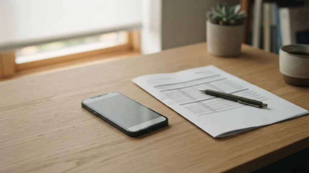Smartphone mit Apple Pay auf einem Schreibtisch neben Notizen zur Wettanbieter-Analyse