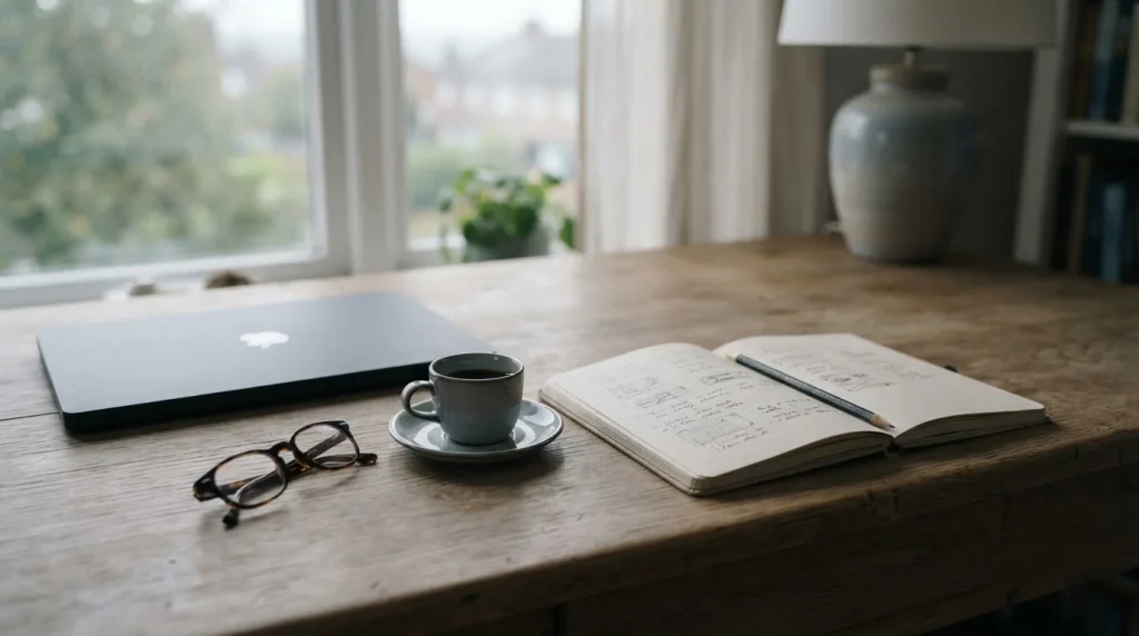 Schreibtisch mit Notizen und Laptop zur Analyse von Wettanbietern ohne deutsche Lizenz