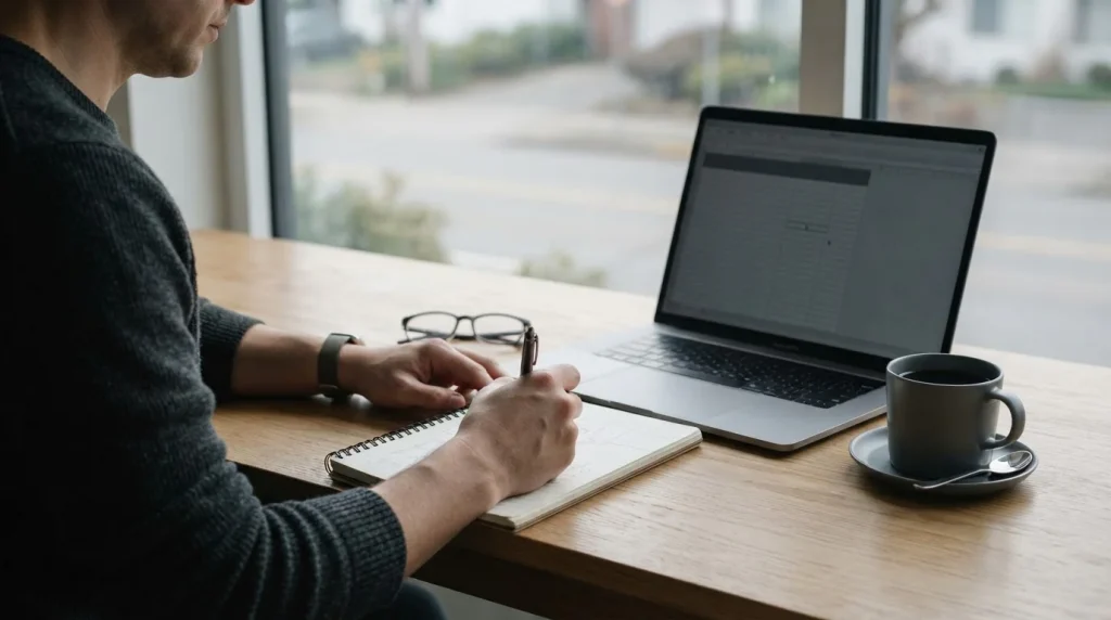 Redaktioneller Arbeitsplatz mit Notizen zum Vergleich deutscher Wettanbieter ohne Gebühren
