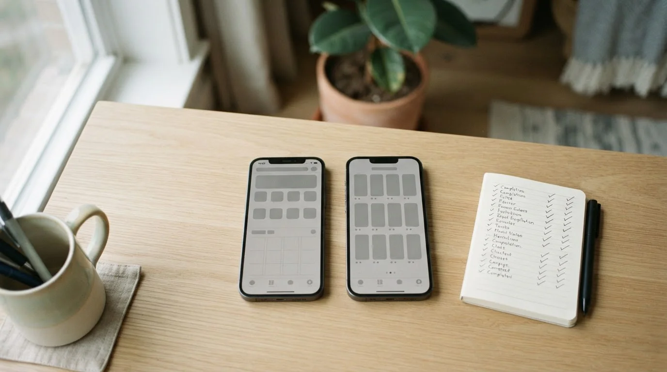 Zwei nebeneinander liegende Smartphones mit neutralen Vergleichsansichten