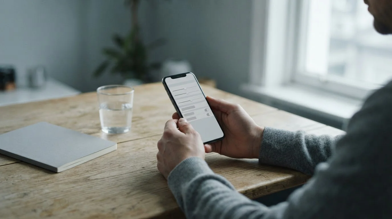 Hände am Smartphone stellen ein Einzahlungslimit in einer neutralen Oberfläche ein