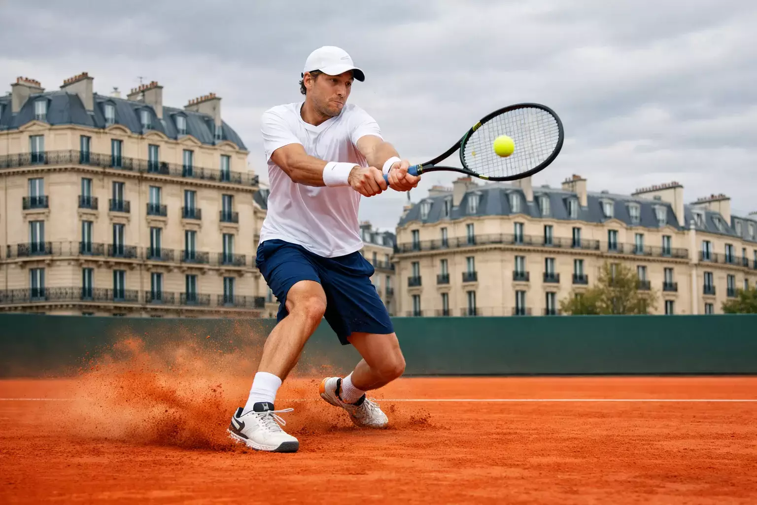 Tennisspieler auf rotem Sandplatz bei den French Open