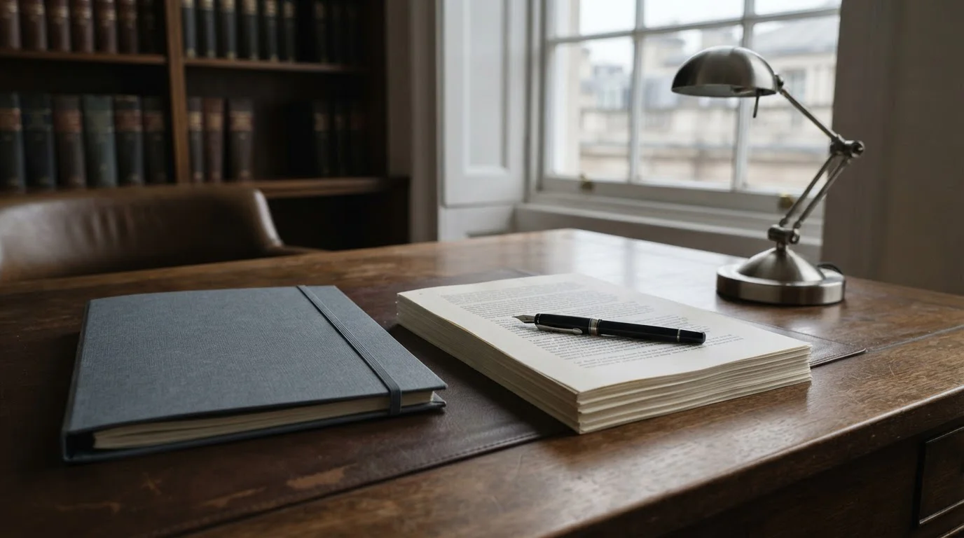 Aktenordner und Dokumente mit Paragraphenzeichen auf einem Schreibtisch
