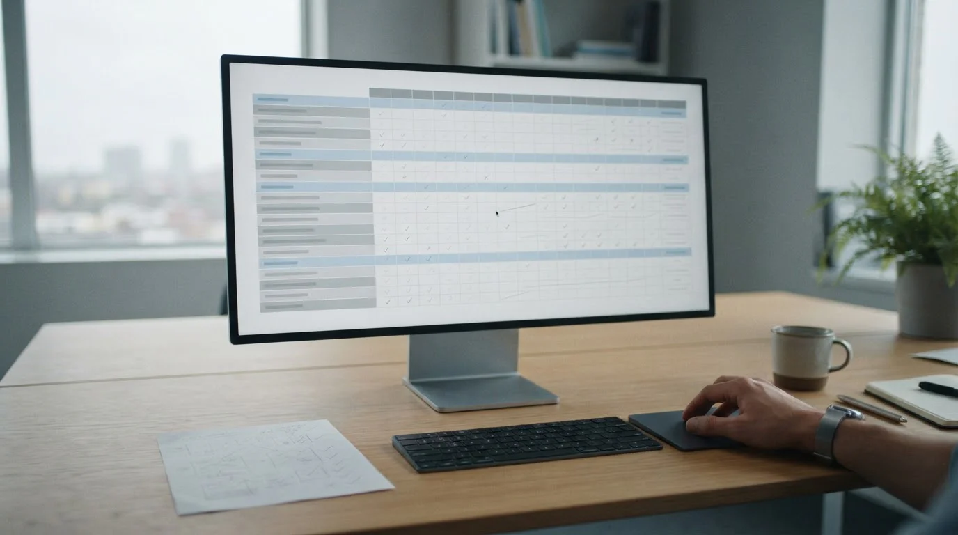 Vergleichstabelle auf einem Monitor mit anonymen Zeilen zu Wettanbietern
