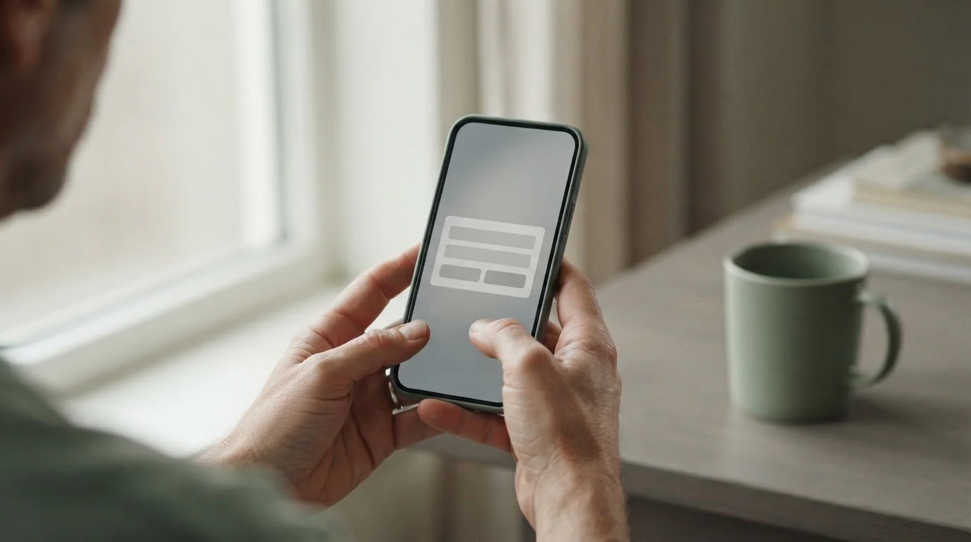 Hände halten Smartphone mit leerem Bestätigungsdialog bei Tageslicht