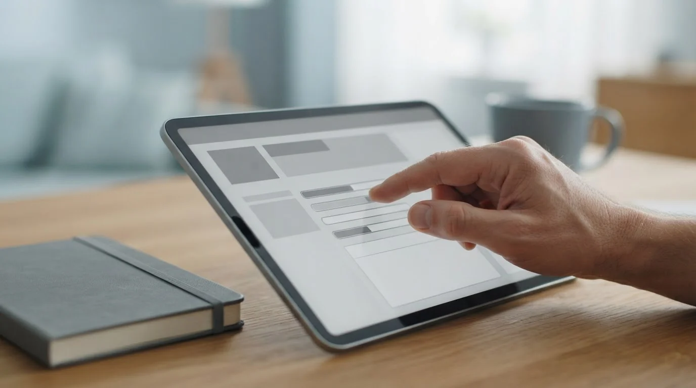 Hand stellt einen Schieberegler auf einem Tablet ein