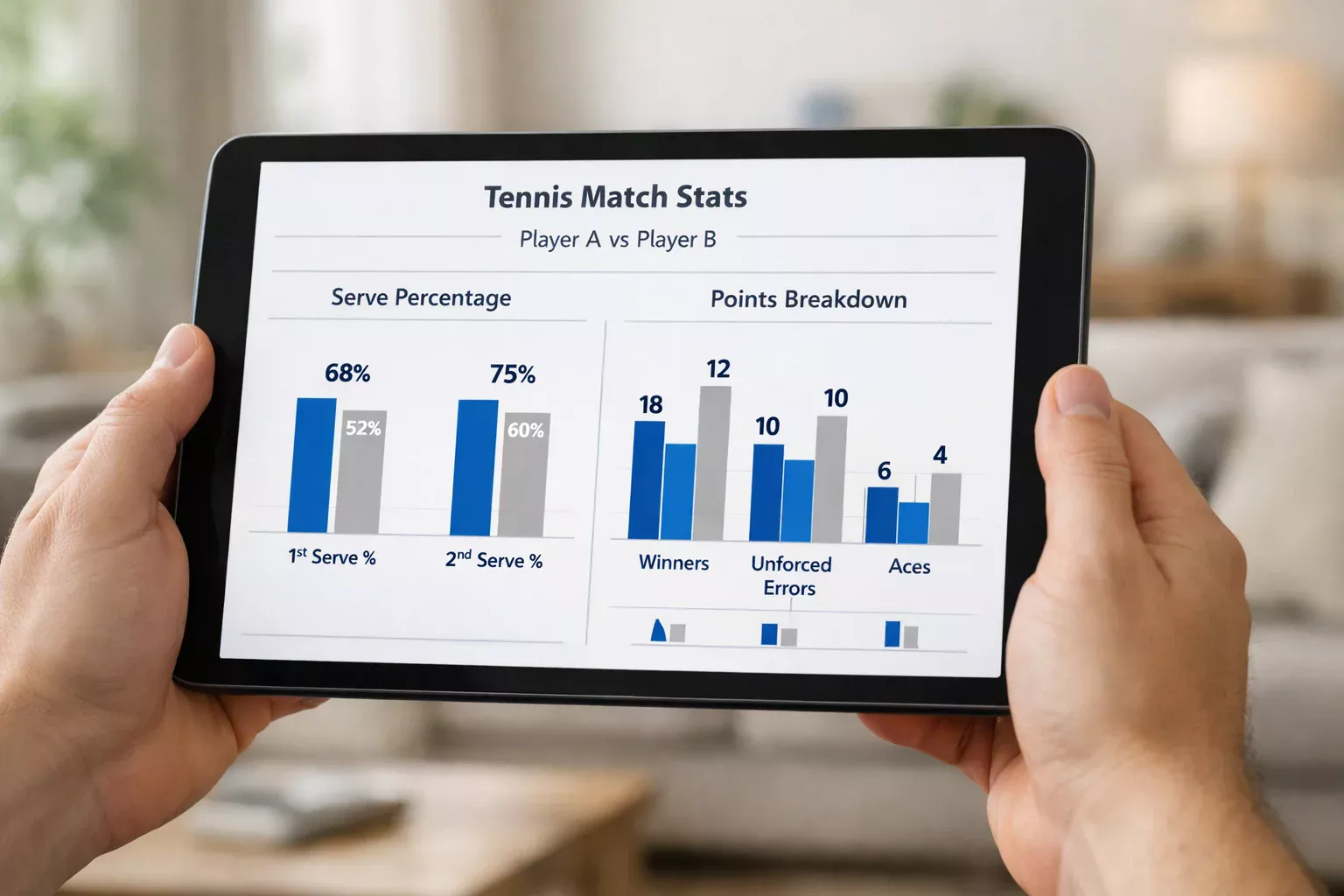 Tablet mit Tennis-Statistiken und Leistungsdaten