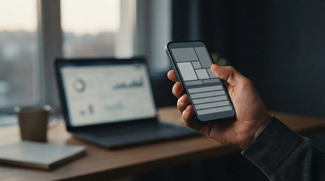Smartphone mit neutraler App-Oberfläche in der Hand