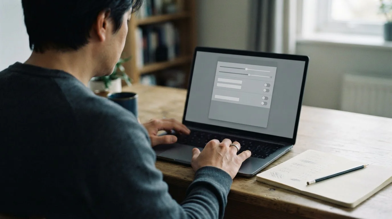 Hand setzt an einem Laptop ein Einzahlungslimit in einer neutralen Oberfläche