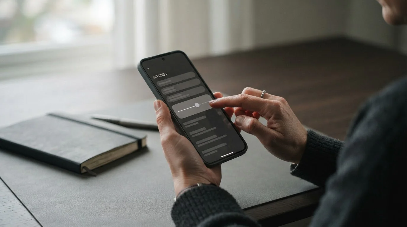 Hand stellt auf einem Smartphone ein neutrales Einzahlungslimit ein