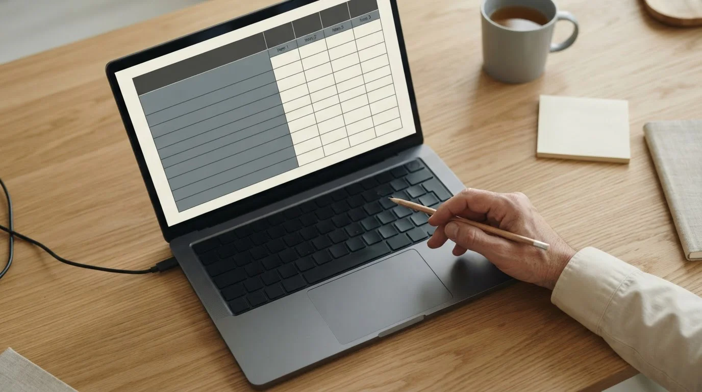 Vergleichstabelle auf Laptop mit neutralen Zeilen zu Wettanbietern