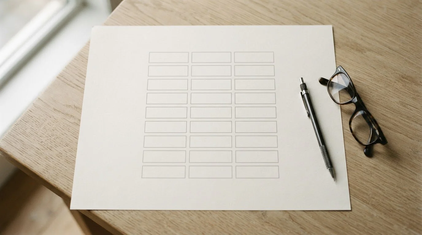 Vergleichstabelle auf Papier mit neutralen Zeilen und Spalten