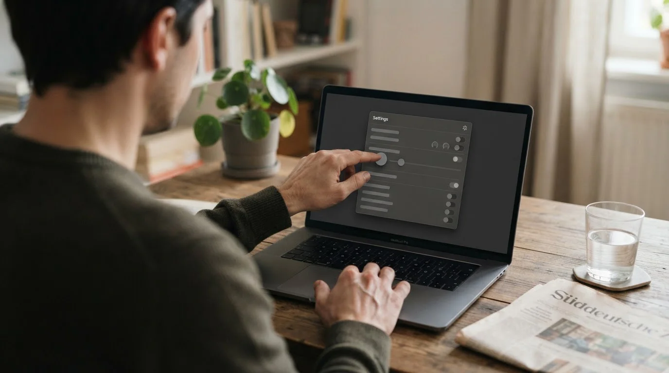 Hände stellen ein Einsatzlimit an einem Laptop ein