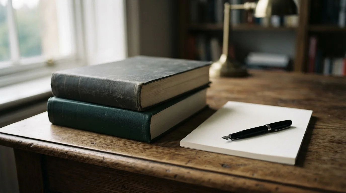 Juristische Fachbücher und leerer Notizblock auf einem Schreibtisch als Symbol für unklare Rechtslage