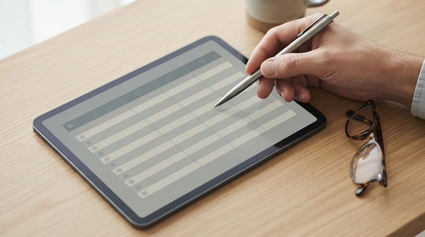 Vergleichstabelle für Zahlungsmethoden auf einem Tabletbildschirm