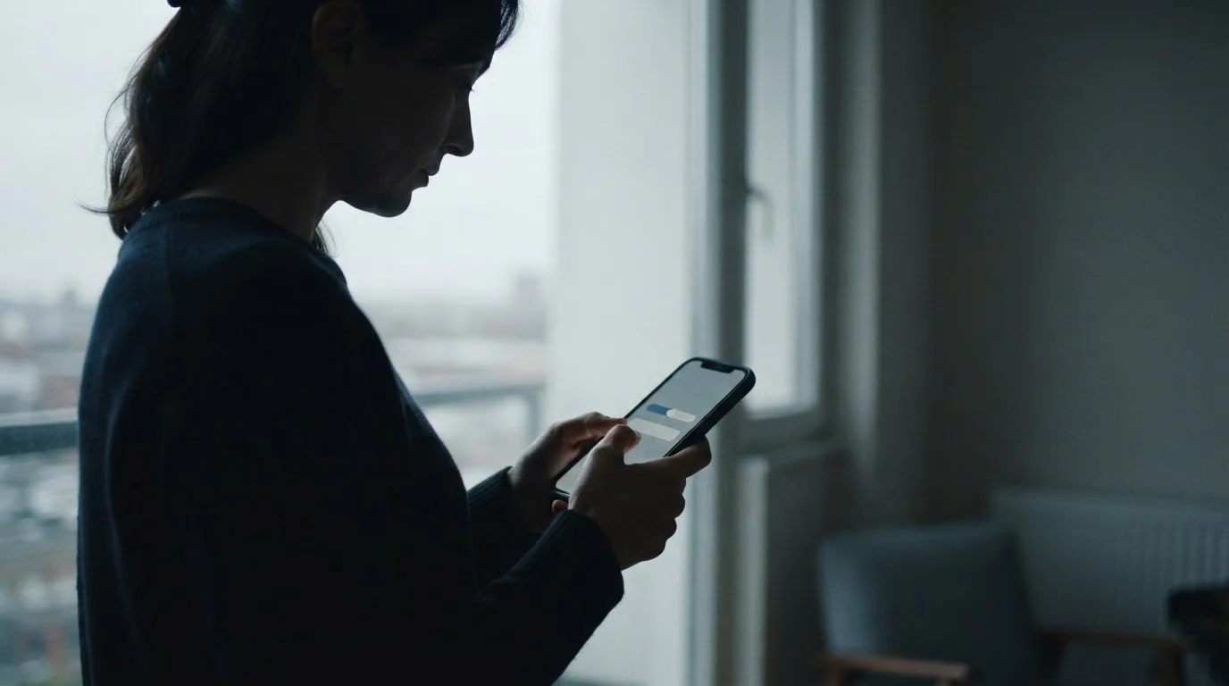 Silhouette einer Person am Fenster, die ein Limit auf dem Handy einträgt