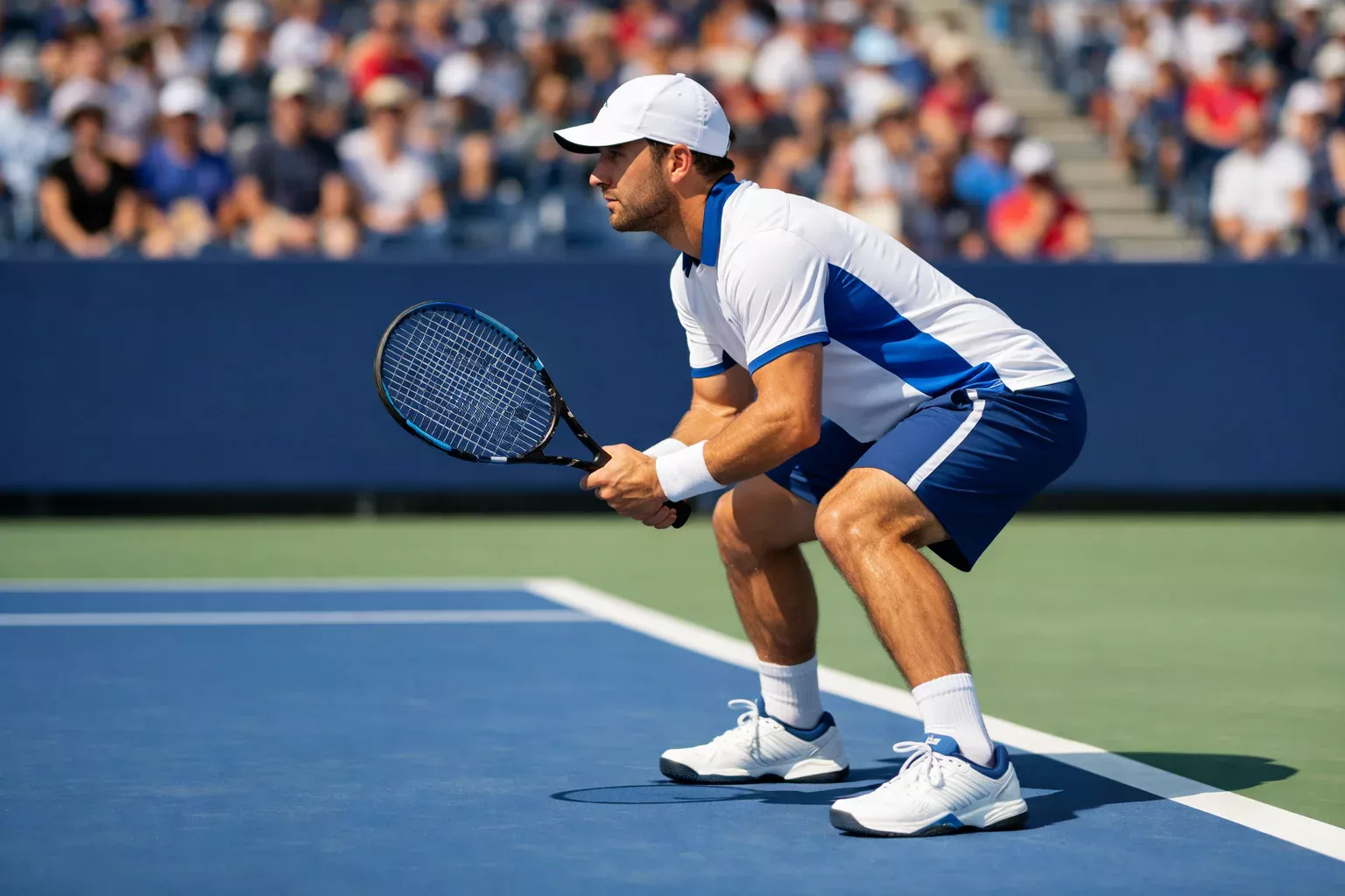 Tennisspieler beim Return am Grundlinie