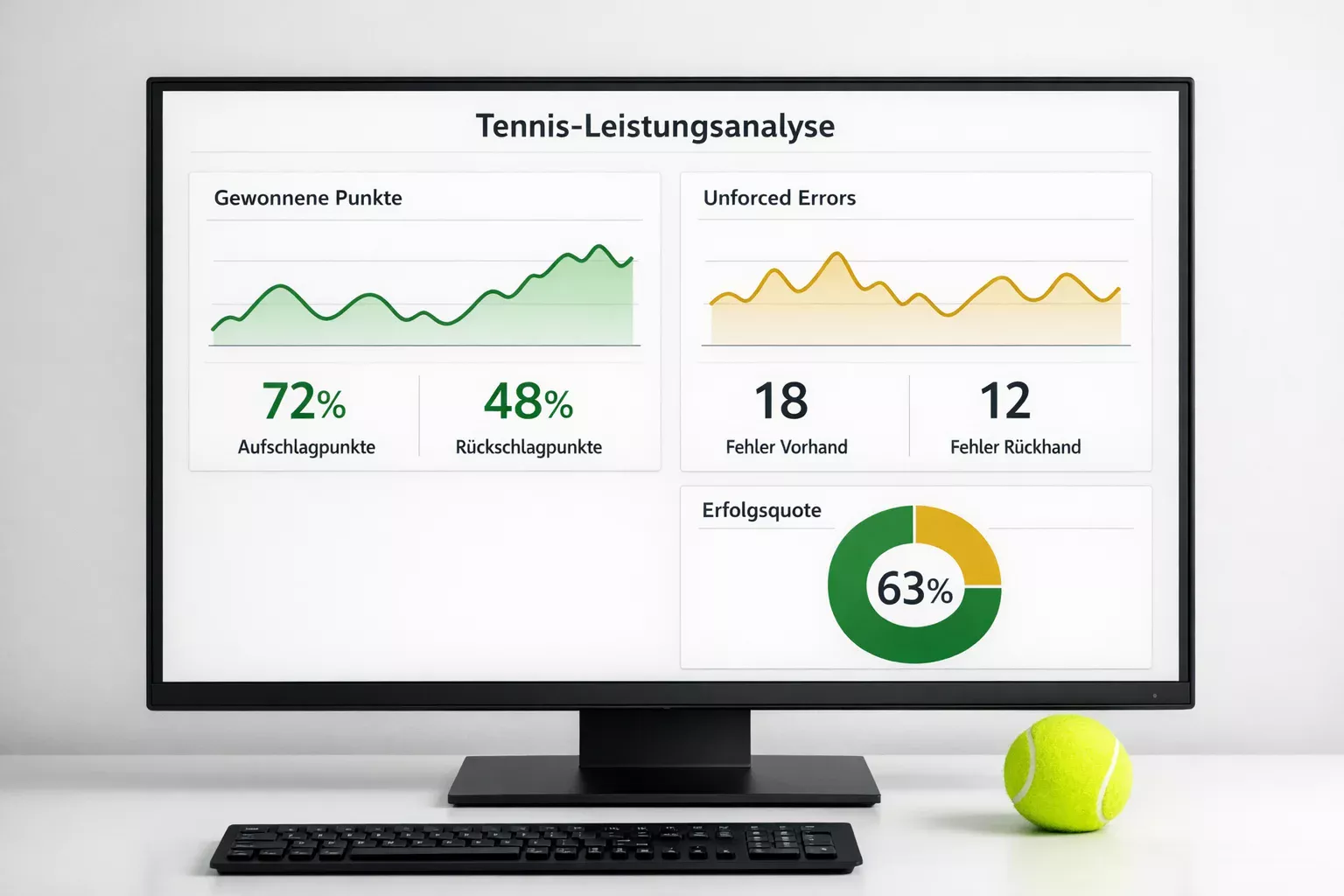 Bildschirm zeigt detaillierte Tennisspieler-Leistungsgrafiken