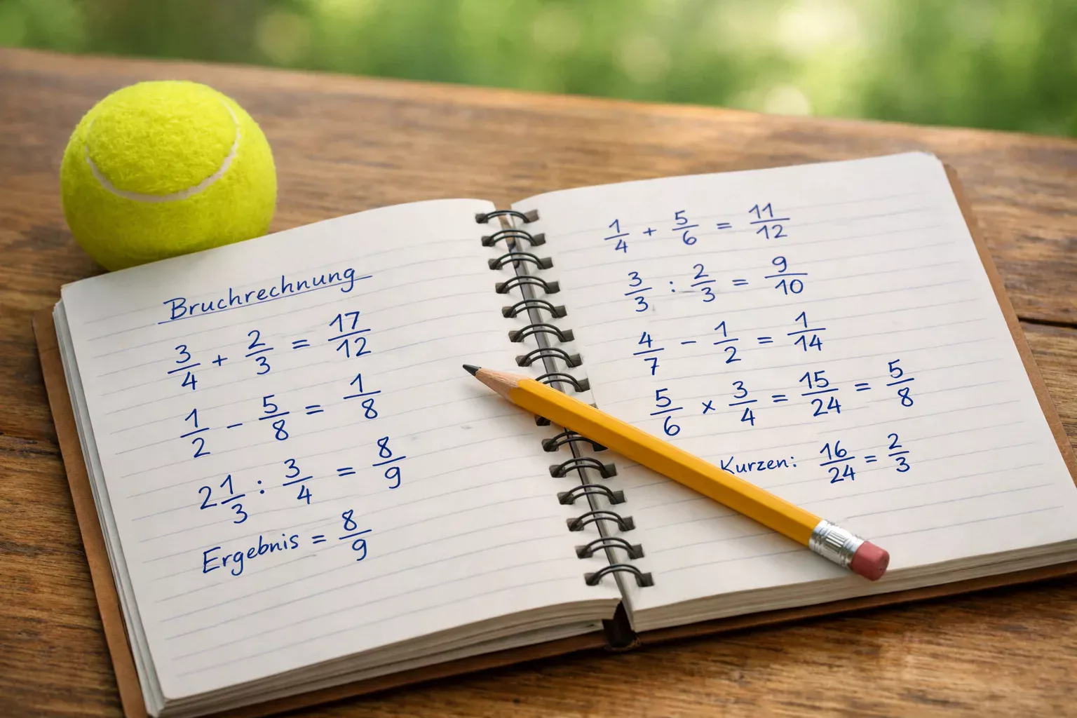 Notizblock mit Wettquoten-Berechnungen neben einem Tennisball