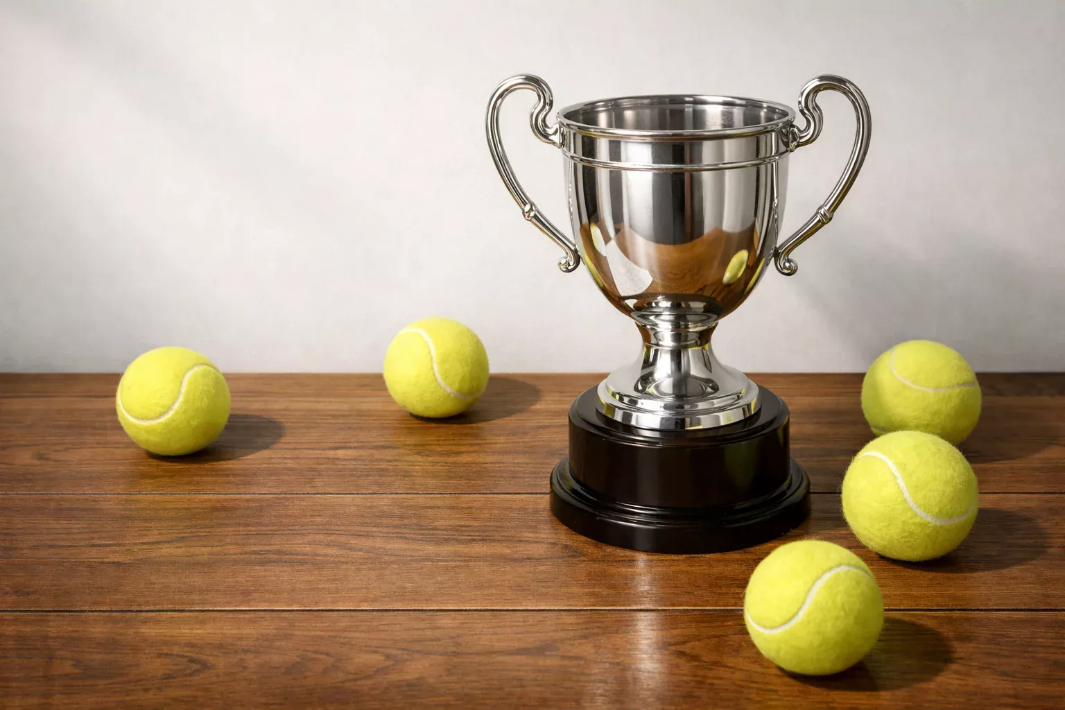 Tennispokal neben Turnierplan auf einem Tisch