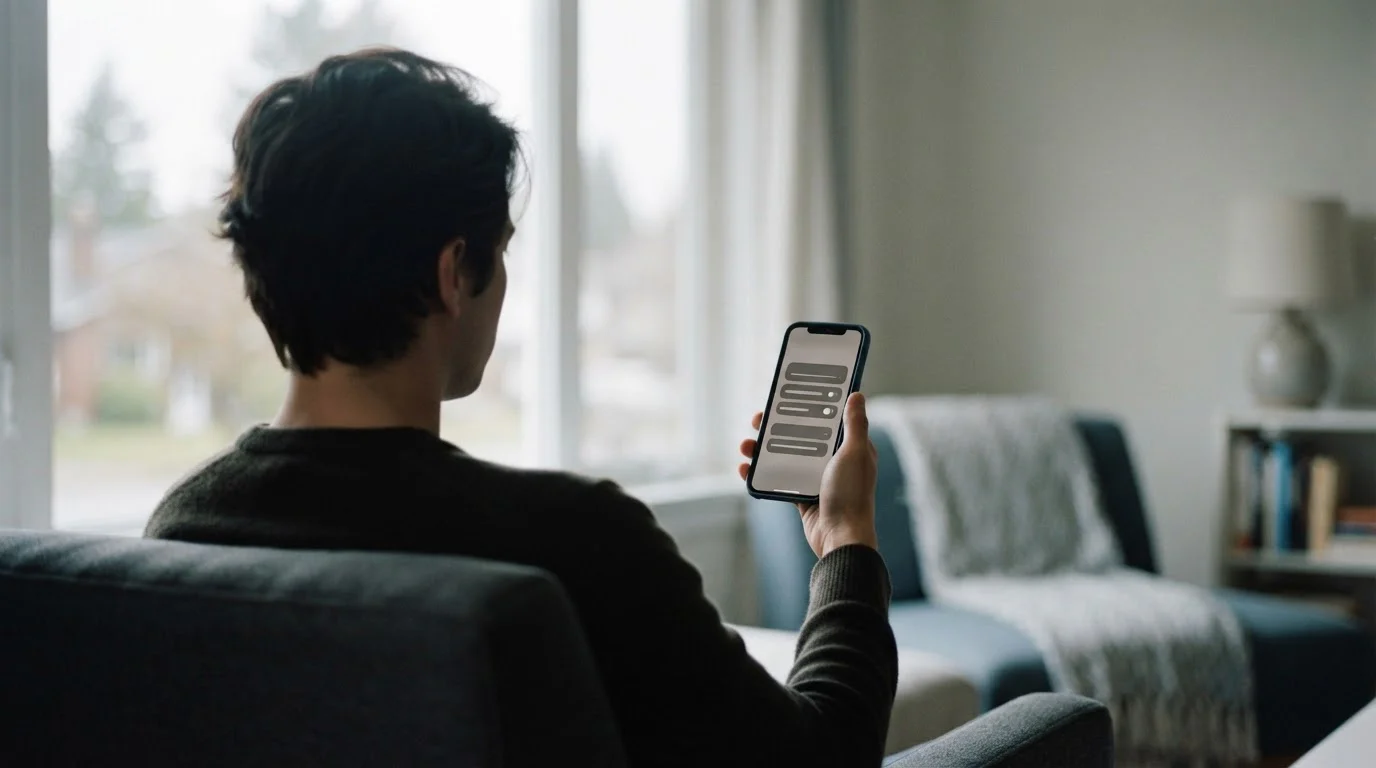 Person am Fenster stellt in ruhiger Umgebung ein Limit auf dem Smartphone ein