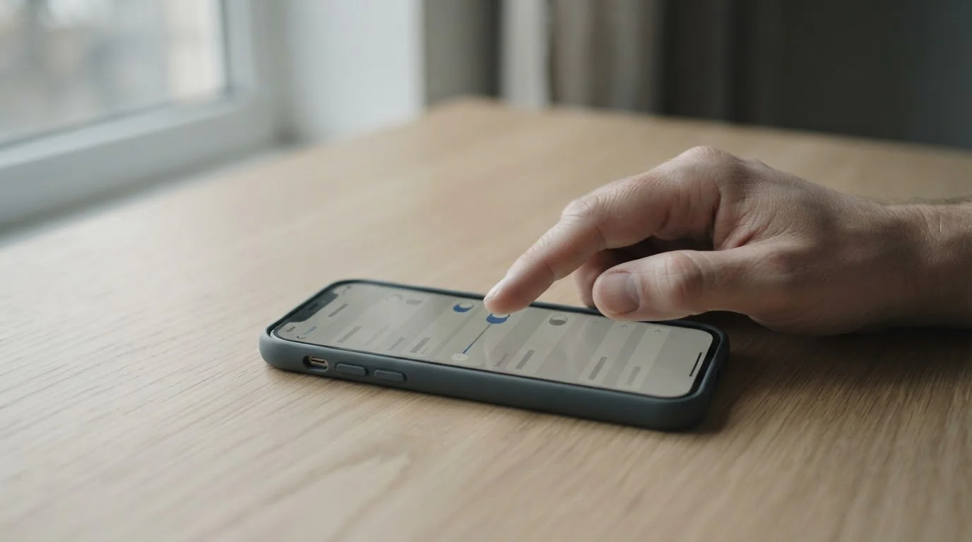 Hand stellt am Smartphone einen Regler in einer neutralen Einstellungsansicht