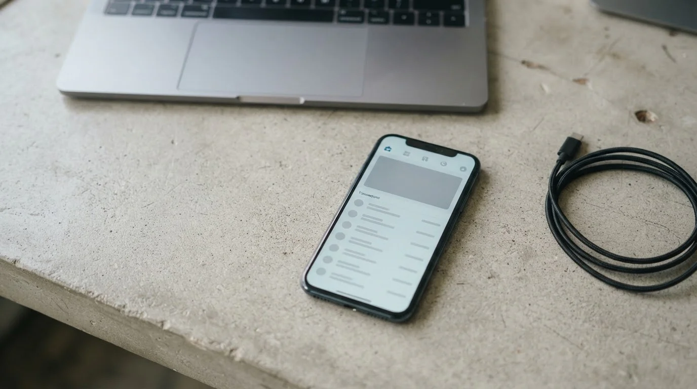 Smartphone mit neutraler Wallet-Oberfläche auf Schreibtisch