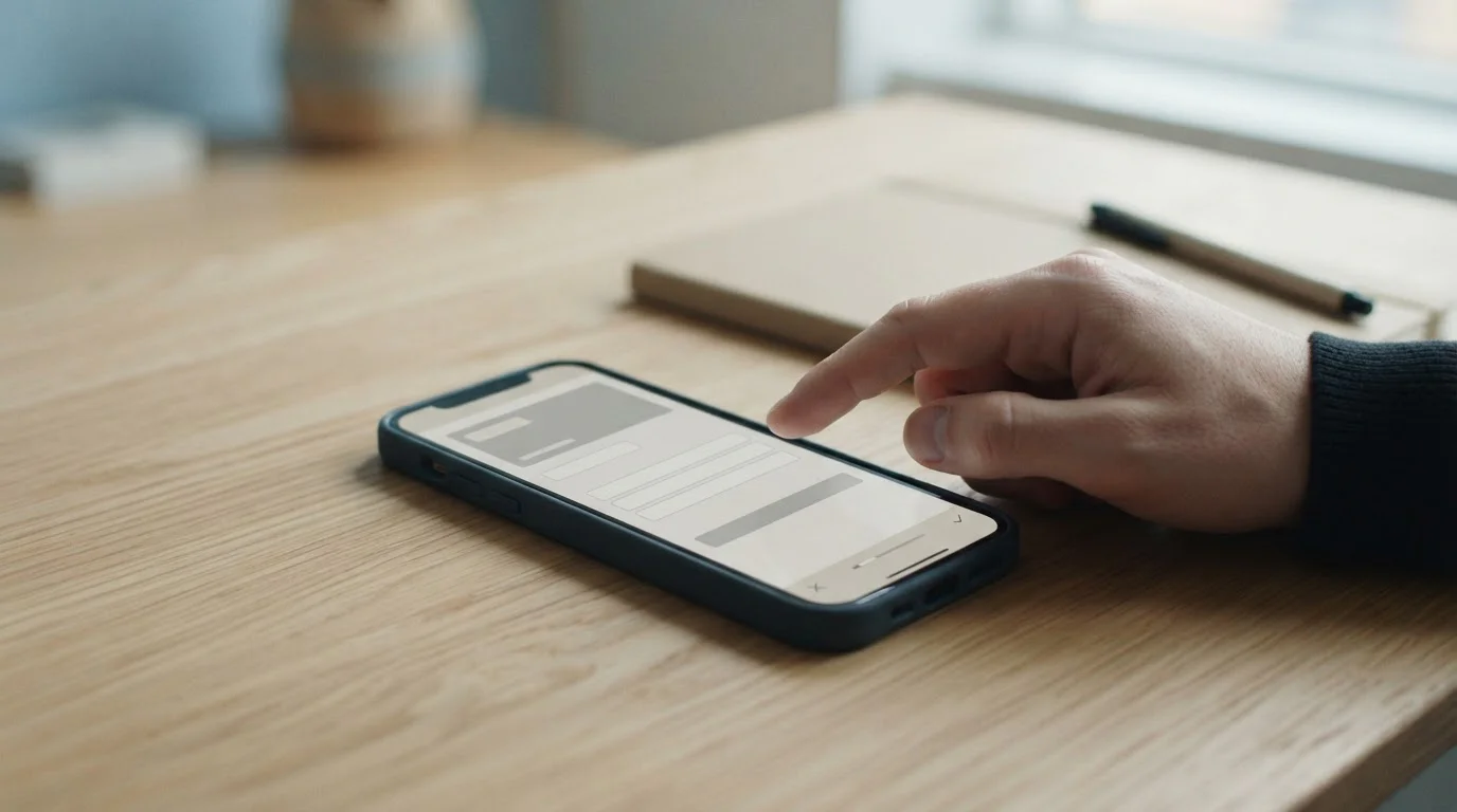 Smartphone mit neutralem Zahlungsdialog auf einem Schreibtisch
