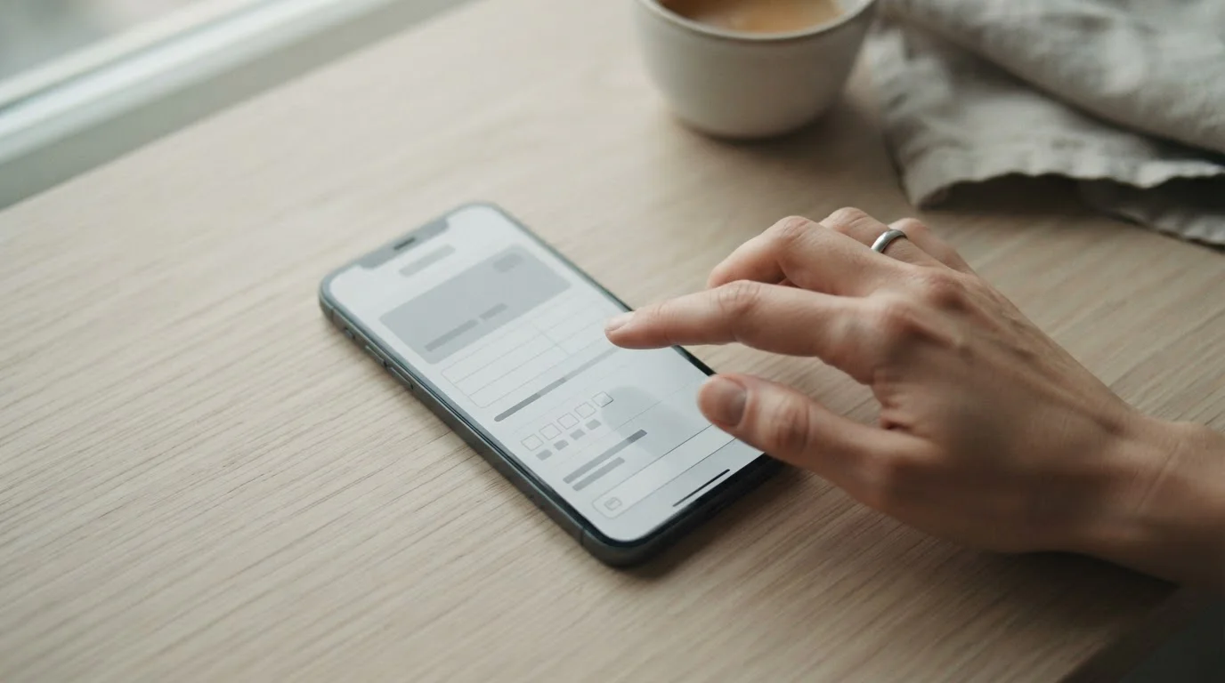 Smartphone mit neutraler Zahlungsoberfläche auf einem Schreibtisch