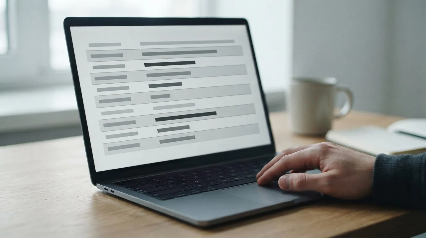 Vergleichstabelle mit anonymen Zeilen auf einem Laptopbildschirm